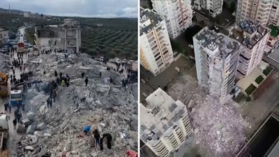 Beelden tonen ravage na aardbevingen in Turkije en Syrië