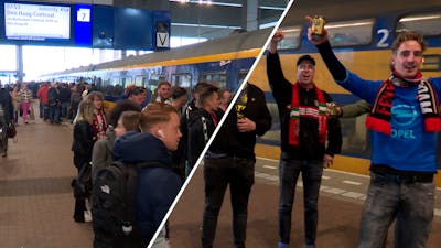Treinen bomvol met Feyenoord-fans op weg naar Rotterdam
