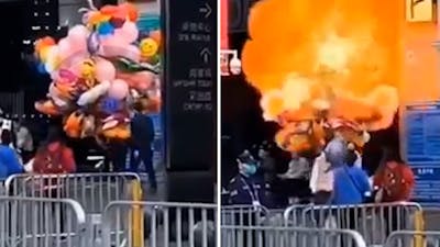 Chinese bewaker steekt tros ballonnen in brand