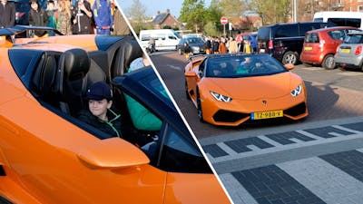 Wat een entree: Joe (7) komt met Lamborghini naar school