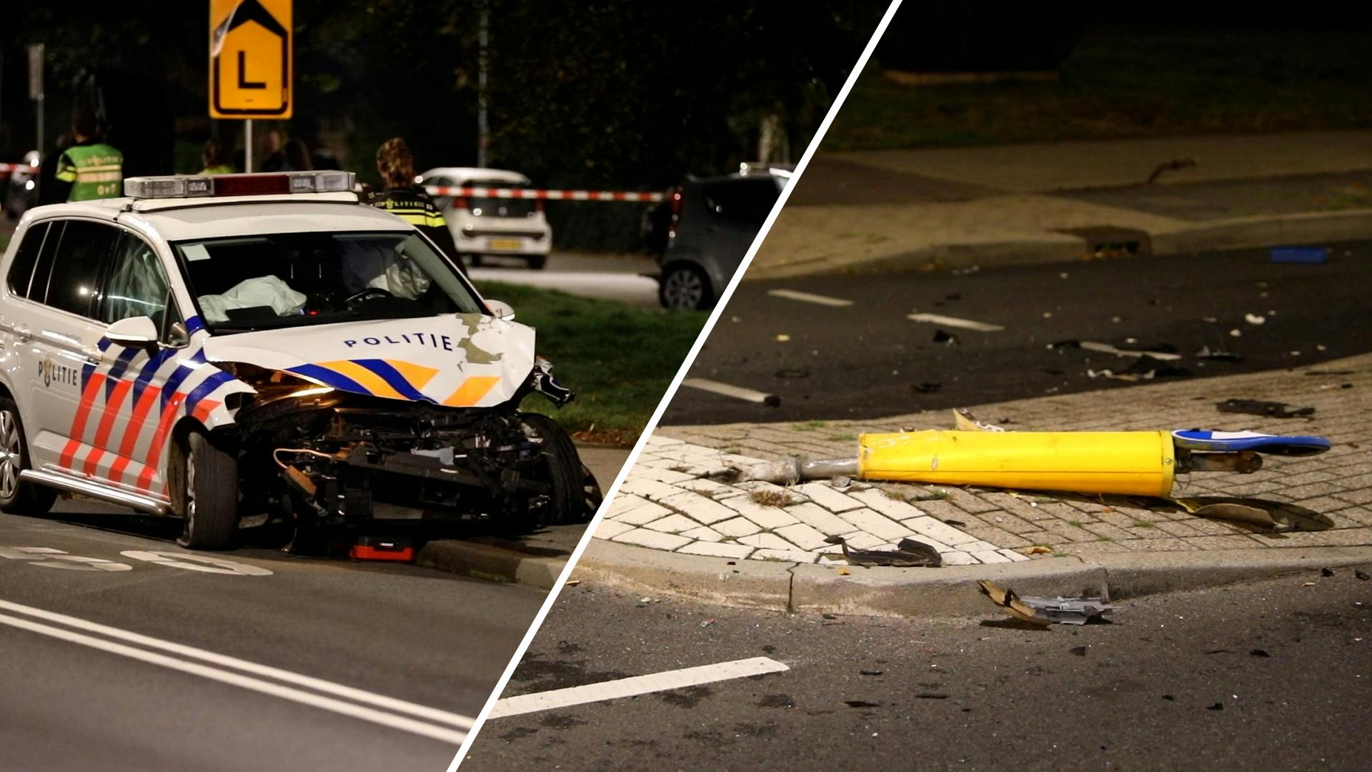 Brokstukken Op De Weg Na Crash Met Politieauto In Hilversum