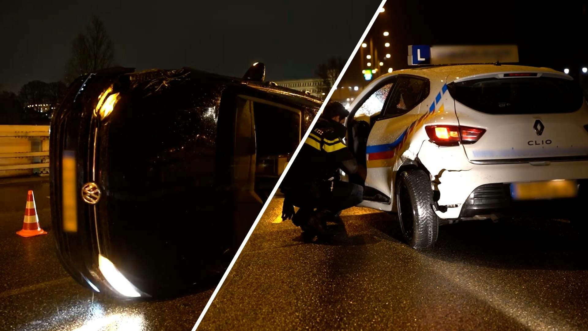 Auto Belandt Op Zijn Kant Na Botsing Met Lesauto In Deventer