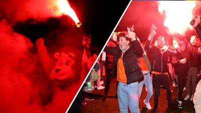 Feest op 'Oranjerotonde' na overwinning Nederlands elftal