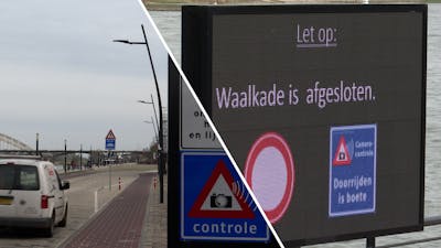 Ondanks XXL-bord rijden auto's tóch verboden Waalkade op