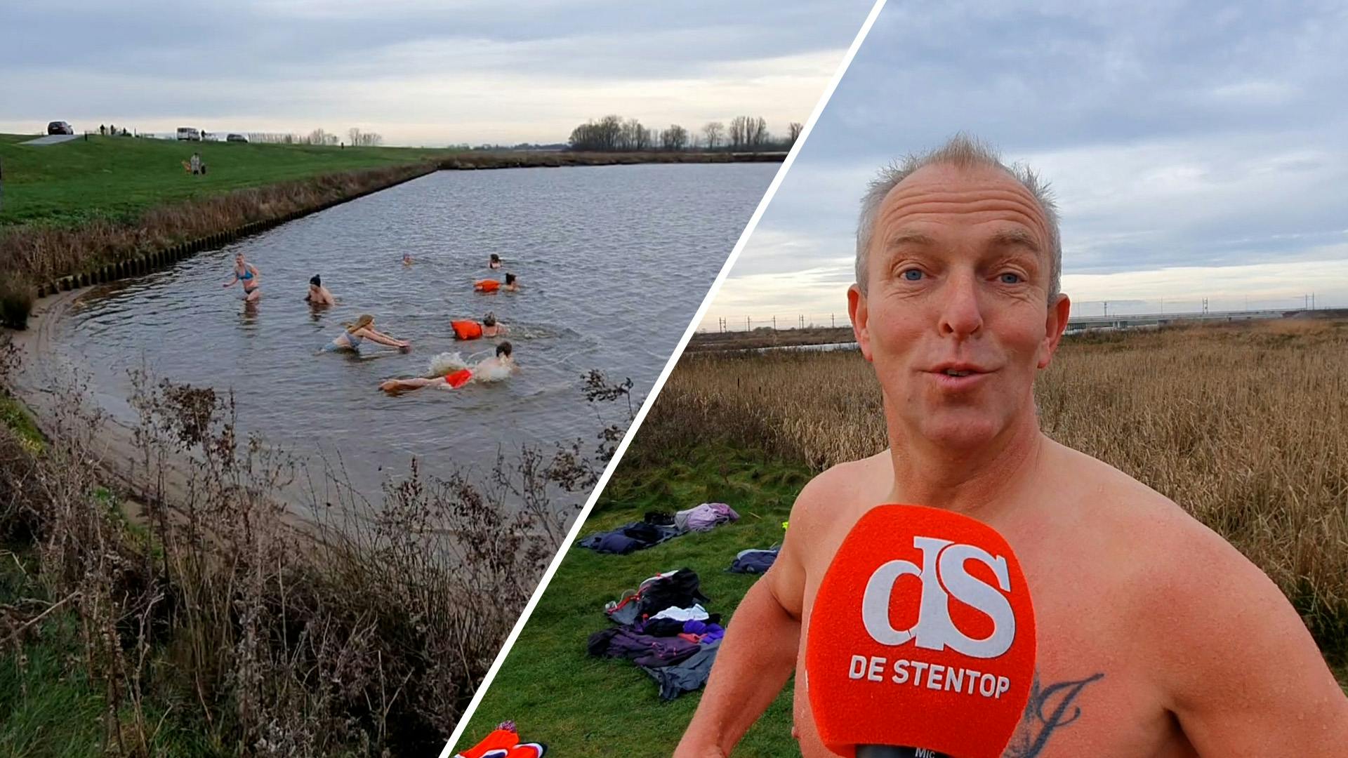 Fanatieke nieuwjaarsduikers in het Reevediep afbeelding