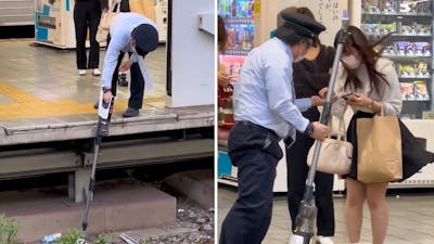 Behulpzame beveiliger stofzuigt Airpod van rails in Japan