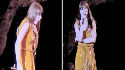 Taylor Swift slikt insect door tijdens concert in Chicago
