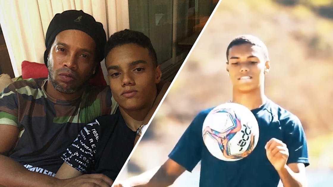 Neem de telefoon op plakband mooi Zoon Ronaldinho sluit aan bij jeugdteam FC Barcelona